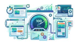 Современная иллюстрация процесса оптимизации Core Web Vitals для достижения максимальных показателей скорости сайта